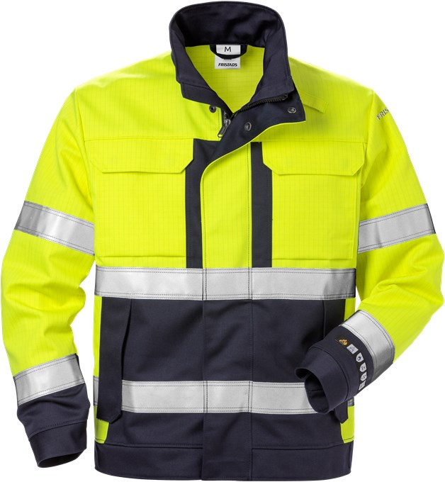 Fristads FLAME 4584 FLAM CORE Multinorm sädemekindel jakk keevitajale Hi-Vis kl3 kollane/tumesinine APC1