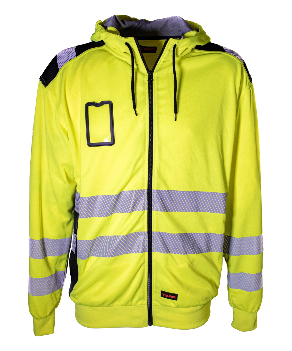 Tuuma Hi-Vis hingav kapuutsi ja pika lukuga pusa, kollane/must