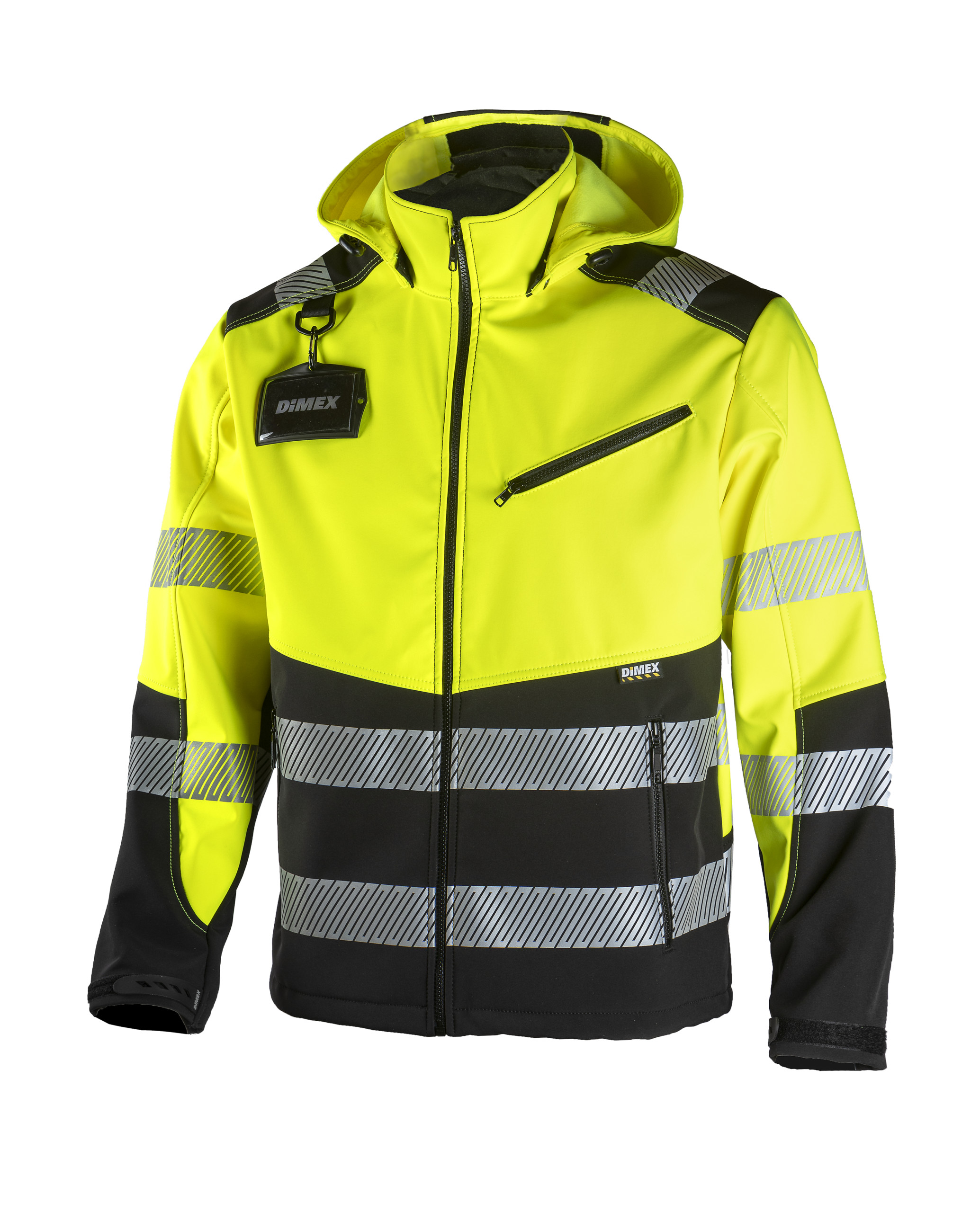 Dimex kapuutsiga softshell jakk Hi-Vis kollane/must kl.1