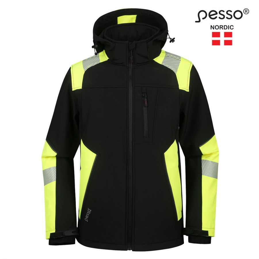 Pesso ASTRA softshell jakk kapuutsiga must/kollane
