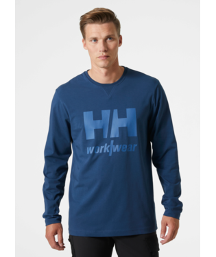 Helly Hansen LOGO pikkade varrukatega T-särk Deep Steel sinine, sinine HH logo ees