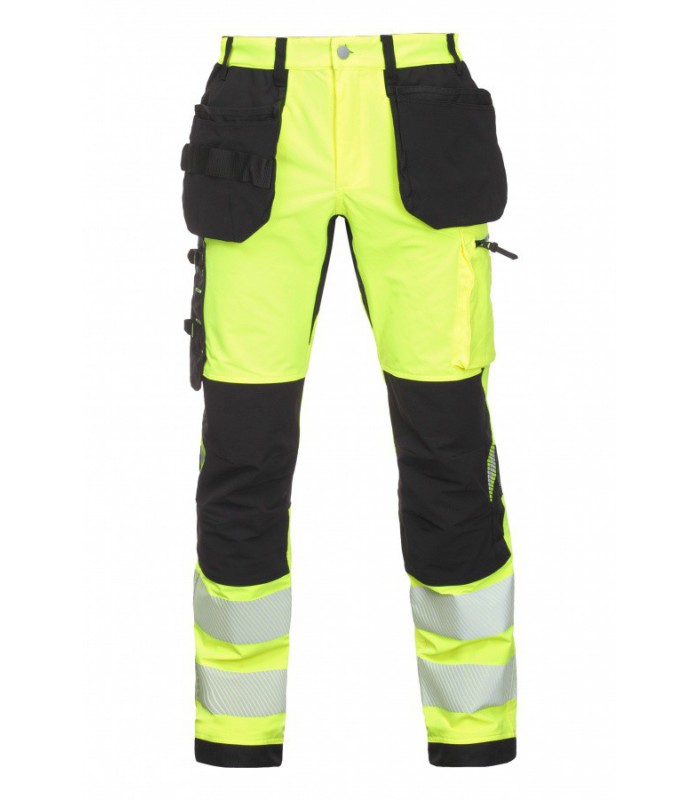 TENSION PLUS tööpüksid ripptaskutega 4x stretš Hi-Vis kollane/must