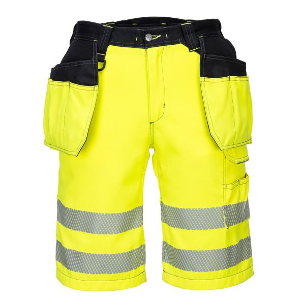 Portwest Hi-Vis ripptaskutega lühikesed püksid must/kollane